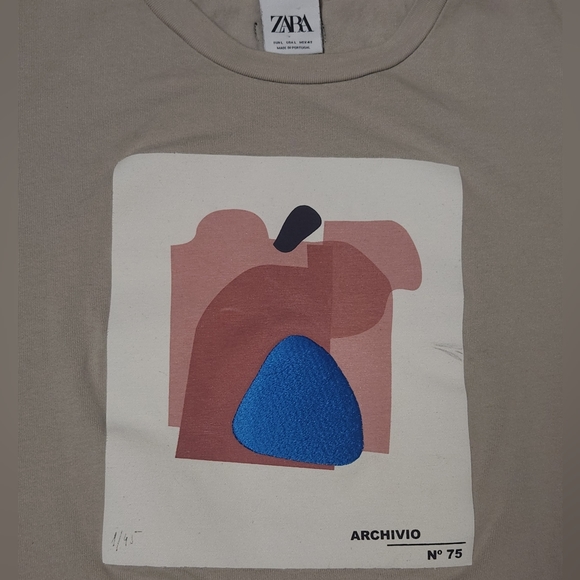 Zara tan T-Shirt Art 1/95 Archivio Abstract Print - Picture 2 of 5